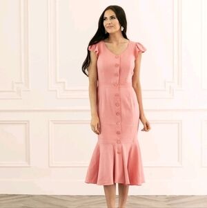 Rachel Parcell Pink Midi Dress with Button Detail